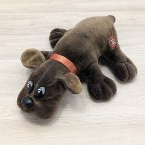 VTG 1986 Tonka Pound Puppies Plush Dog 8" Brown w/ Ribbon Collar KP Patch Toy